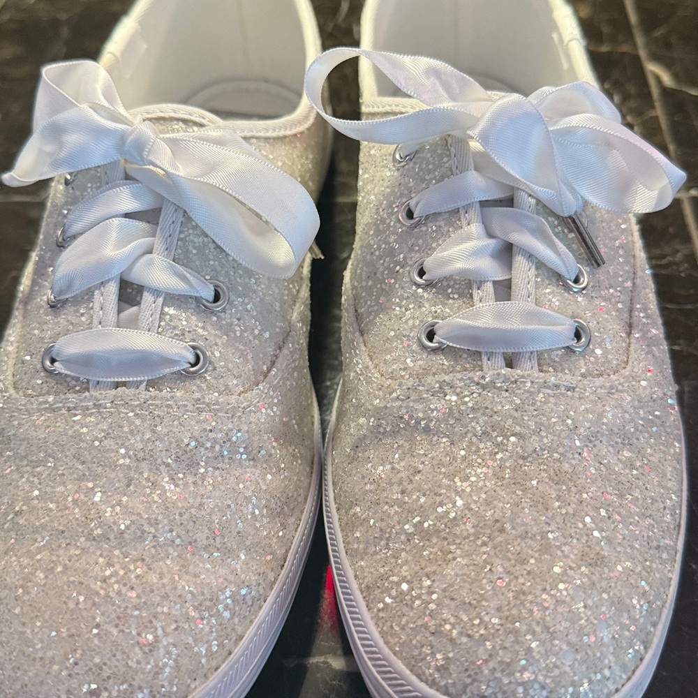 Size 8.5 Keds for Kate Spade white glitter sneakers with satin laces - Picture 6 of 9